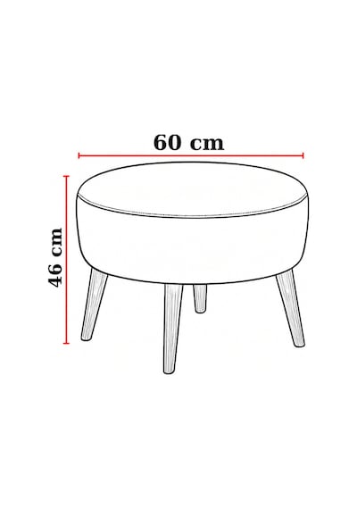 Azra Mobilya Kırmızı Yuvarlak Deri Puf 60 Cm Çap, 46 Cm Yükseklik, Modern Ceviz Ayaklı Kırmızı