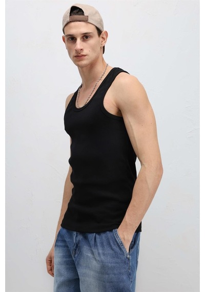 Vamos Yıkamalı Tank Top Kaşkorse Atlet Siyah