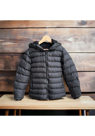 Minigimin Cicileri Miniğimin Cicileri Kapüşonlu 8-16 Yaş Unisex Çocuk Şişme İçi Yünlü Mont - Siyah