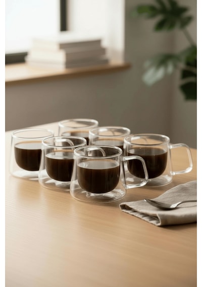 6 Adet 120 Ml Çift Cidarlı Cam Kahve Espresso Bardağı Mıt1284 Şeffaf