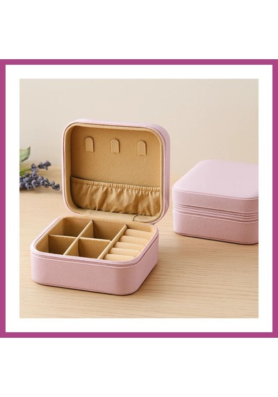 Gees Global Mini Fermuarlı Takı Kutusu 10x10x5 Cm - Suni Deri, 4 Bölmeli Gbzs Çok Renkli