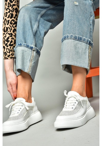 Fox Shoes S274048509 Beyaz Taşlı Kadın Spor Ayakkabı Sneakers Beyaz