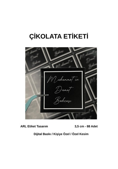 Damat Bohçası Siyah Zemin Çikolata Etiketi 3,5 Cm 88 Adet - Arl Etiket Tasarım Beyaz