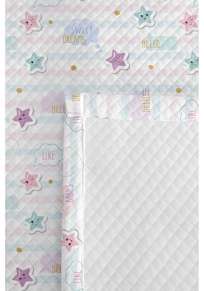 Evimde Bambaşka Yıldız Pastel Unisex Çocuk Pike Takımı-sevimli Bulut Lila Mint Bebek Odası Yatak Örtüsü-160x220  CM