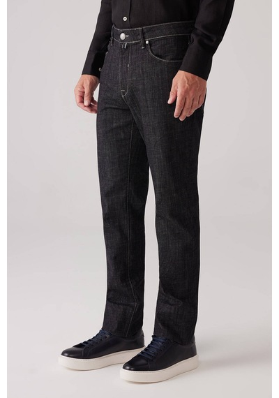Ysf Erkek Siyah Likralı Pamuklu Regular Fit Jean Kot Pantolon