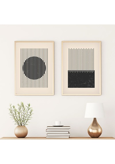 Huhuli Ahşap Çerçeveli Modern Tablo Seti Huhu82