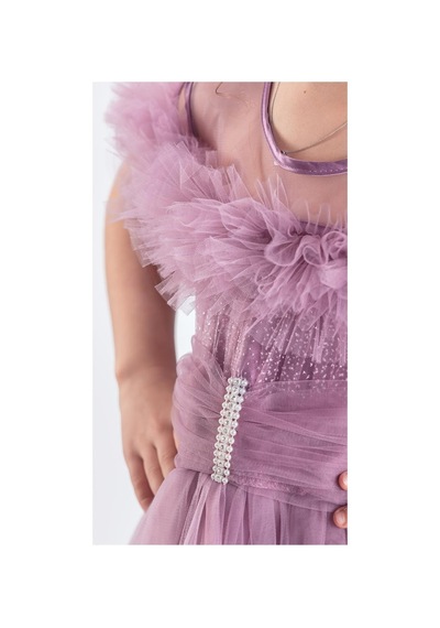 Mnk Baby & Kids Uzun Etek Kız Çocuk Robası Şifon Abiye M00723 Mürdüm