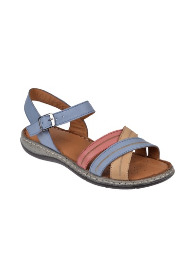 Castle Black Hakiki Deri Comfort Kadın Sandalet Cb-22382 Mavi Multi