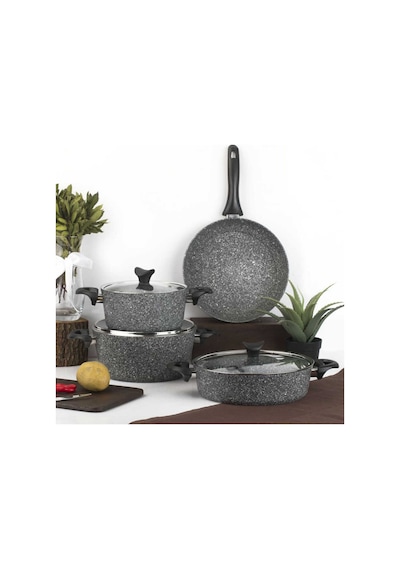 Taç 3455 Master Cook 7 Parça Granit Tencere Seti Siyah