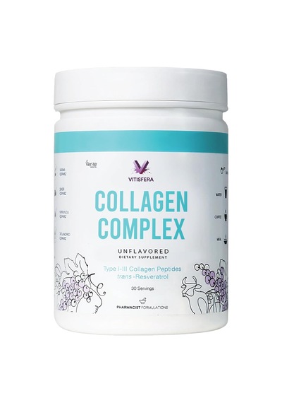 Collagen,%100 Saf Doğal Tip I-ııı Çift Hidrolize Kolajen Peptitleri + Trans Resveratrol, Toz Form, 30 Ölçek, Aromasız, Sığır Kolajen