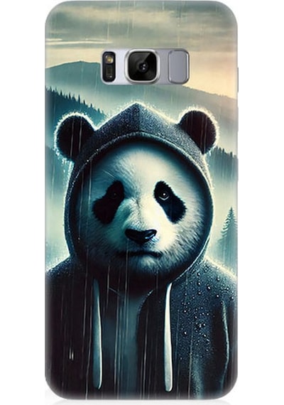 Samsung Galaxy S8 Plus Uyumlu Kapüşonlu Panda Yalnızlığı Desenli Silikon Kılıf Çok Renkli