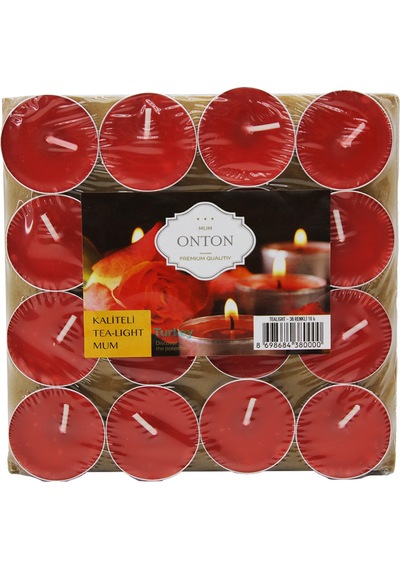 16 Parça Kırmızı Tea Light Yuvarlak Mum 5250 Diğer