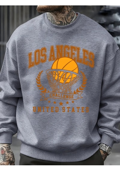 Startmore Tarzsokak Los Angeles Basketbol Mücadelesi Baskılı Sweatshirt Erkek Retro Hip Hop Kıyafetleri Günlük Ka Gri