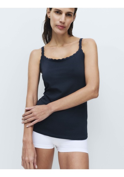 Marks & Spencer 3'lü Pamuklu Dantel Kenarlı Atlet T32004536 Lacivert