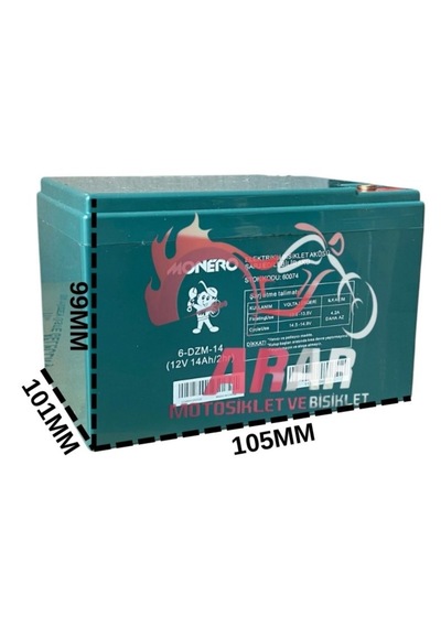 6-dzm-14 / 12v-14ah Elektrikli Bisiklet Yatık Akü-arr60074