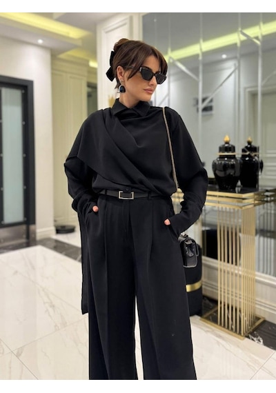 Veraura Lifestyle Kadın Uzun Kollu Şal Detaylı Bluz Ve Pantolon Ikili Takım Kemer Dahil Değil Siyah Veraura Lifestyle Kadın Uzun Kollu Şal Detaylı Bluz Ve Pantolon Ikili Takım Kemer Dahil Değil Siyah
