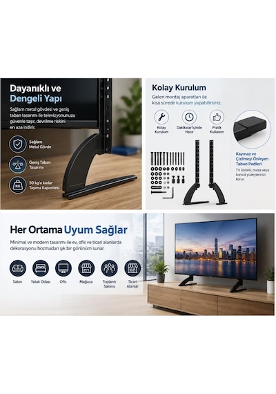 Omniax 37-80" Lcd Led Sabit Ekran Evrensel Masaüstü Tv Standı - 50 Kg A Kadar Destekler