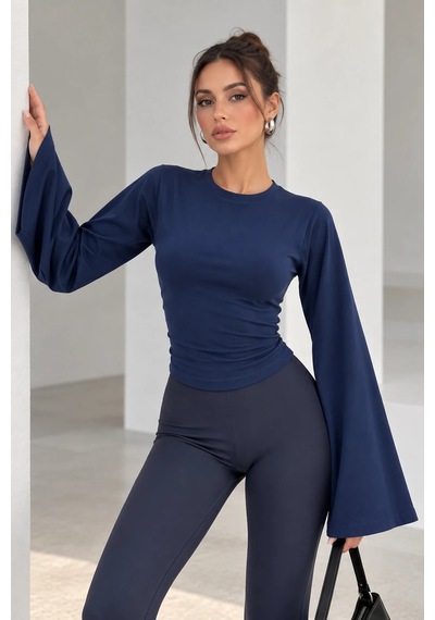 Bb Butik Basic Kadın İspanyol Kol Fit Bluz Zg3535 Lacivert