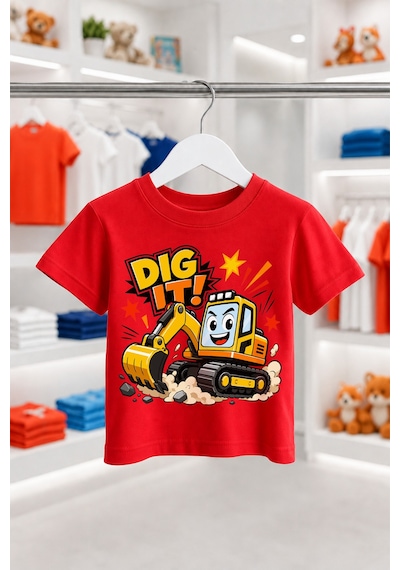 Bayloranzzo Dig It Kepçe Ekibi %100 Pamuk Premium Kalite Erkek Çocuk Tişörtü Kırmızı