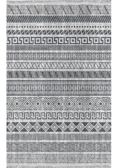 Gri Renk Etnik Desen Modern Halı Dekoratif Kilim
