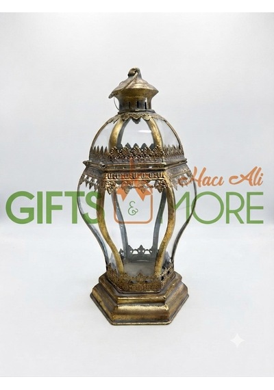 Panalı Metal Dekoratif Fener 40 X 19 Cm Gold