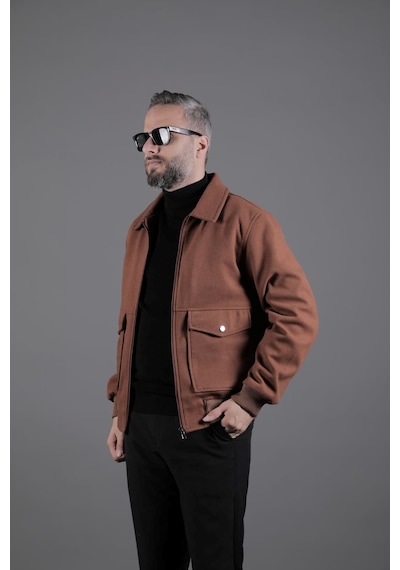 Ohepmoda Torba Cepli Ribanalı Erkek Kaşe Kaban Mont Kahverengi