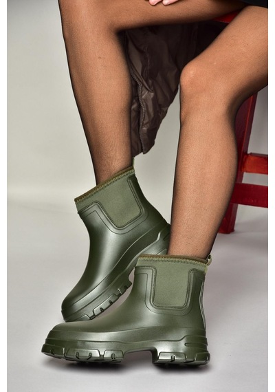 Fox Shoes T858685409 Haki Kalın Tabanlı Yağmur Botu Haki-suni Deri Haki