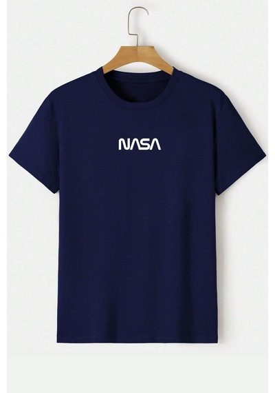 Unisex Nasa Baskılı Tasarım T-shirt Lacivert
