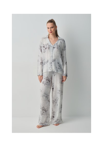 Suwen Glace Gömlek Yaka Pijama Takımı Wsh10510043337 Gri