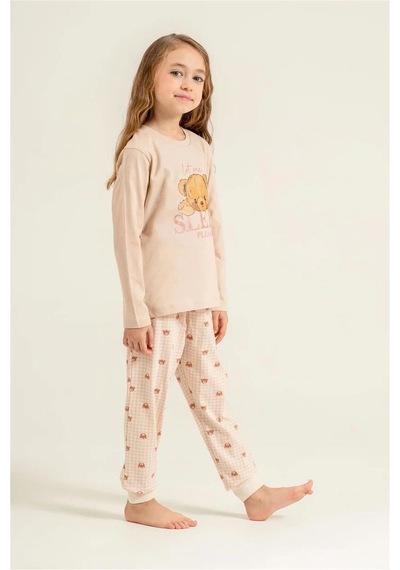 Rolypoly Kız Çocuk Baskılı Pijama Takımı Bej Rp3915-3