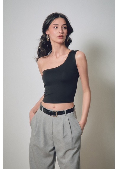 Fullamoda Basic Tek Kol Crop Bluz- Siyah 24YGB7510203462-Siyah