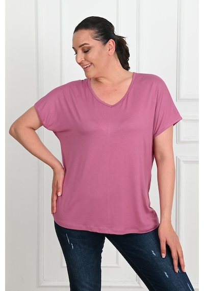 Kadın V Yaka Büyük Beden T-shirt 1486-23 001