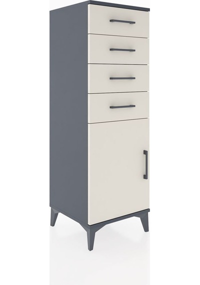 Hyperion Dolap Tek Raflı 4 Çekmeceli Tek Kapaklı 44x44x134 Antrasit-aytaşı Antrasit