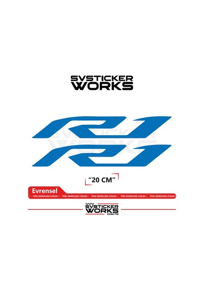 Yamaha R1 Uyumlu Yazı Sticker Yüksek Kalite Özel Kesim Folyo 2'li Set Mavi