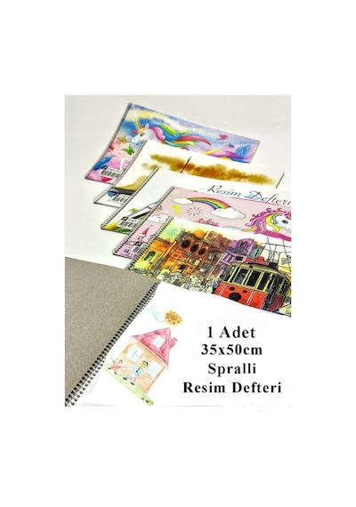 Resim Defteri 15 Yaprak 35x50 Cm 1 Adet Spiralli Orta Boy Telli Resim Defteri Karton Kapak 110 Gr Öğrenci Okul