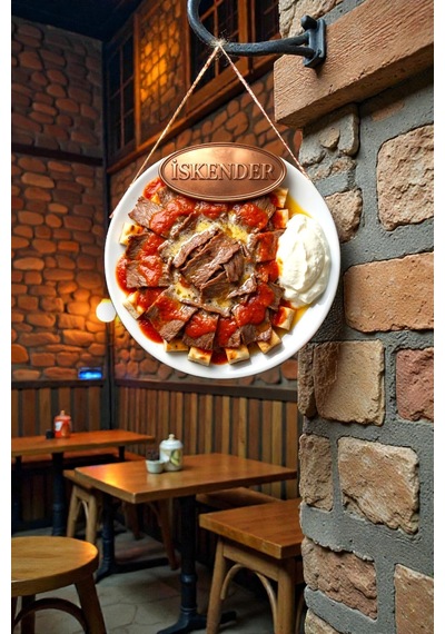 İskender Temalı İpli İpli Mdf Ahşap Kapı Duvar Süsü, Restoran, Salon, Mutfak Dekoratif Tablo