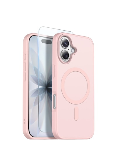 Teleplus Apple Uyumlu iPhone 16 Kılıf Babet Translucent Mat Msafe Şarj Özellikli Kapak + Ekran Koruyucu Pembe