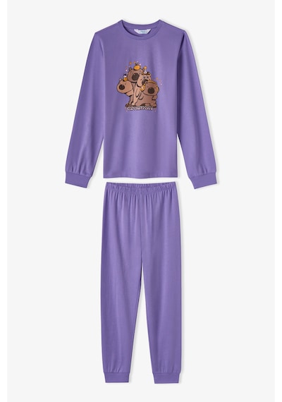 Penti Kız Çocuk Lila Capyparty Pamuklu Uzun Kollu 2li Pijama Takımı
