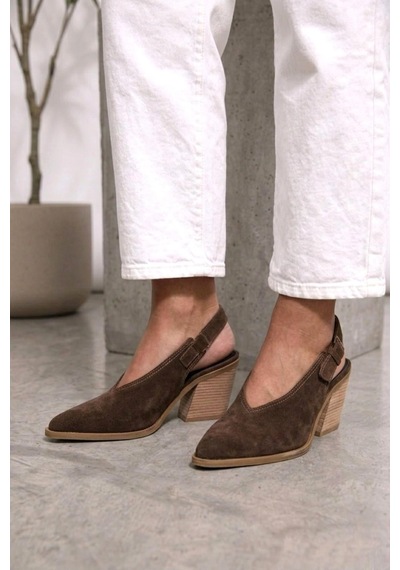 Fox Shoes U654304202 Kahverengi Hakiki Deri Süet Western Topuklu Ayakkabı