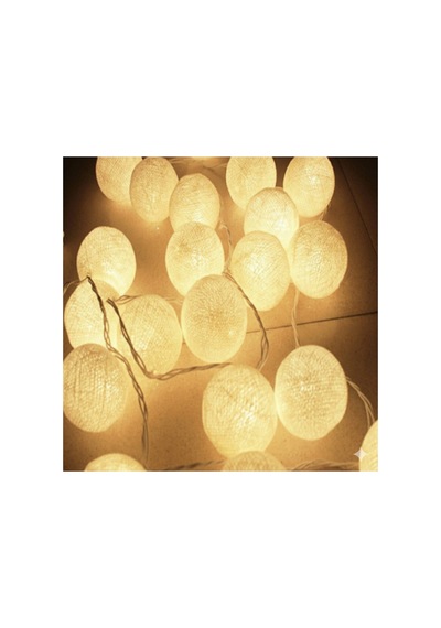 3 Metre 10 Top Cotton Ball Led Işık Zinciri - Dekoratif Pamuk Top Gece Lambası Sıcak Beyaz Sarı