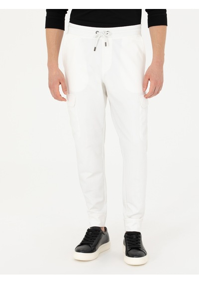 Cacharel Beyaz Jogger Fit Kargo Cepli Eşofman Altı