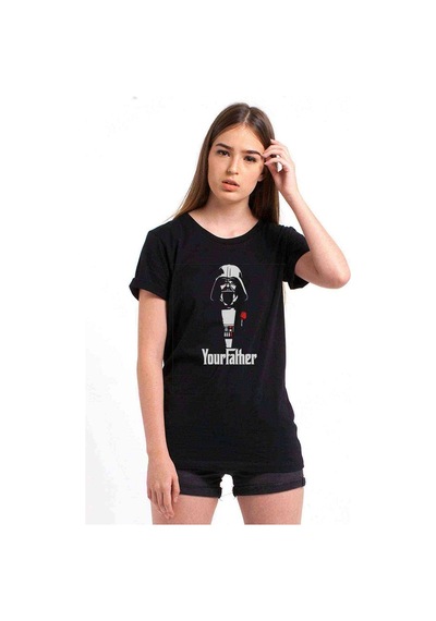 Your Father Baskılı Siyah Kadın Tshirt