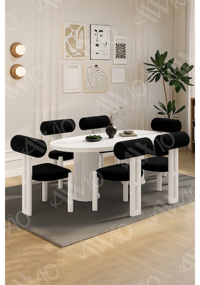 Avvio Carlina Bohem Ayak 6'lı Metal Pofi Demonte Sandalye 80x160 Masa Sandalye Takımı Beyaz Masa Sandalye Beyaz Kumaş Siyah Avvio Carlina Bohem Ayak 6'lı Metal Pofi Demonte Sandalye 80x160 Masa Sandalye Takımı Beyaz Masa Sandalye Beyaz Kumaş Siyah