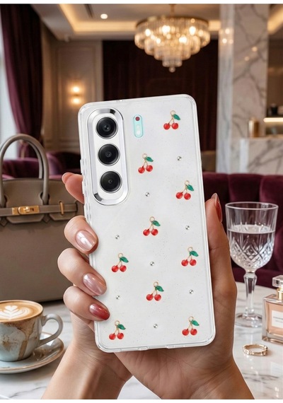 Tecno Camon 40 4g İçin Uyumlu Kabartmalı Desenli Simli Şeffaf A+ Kalite Kapak