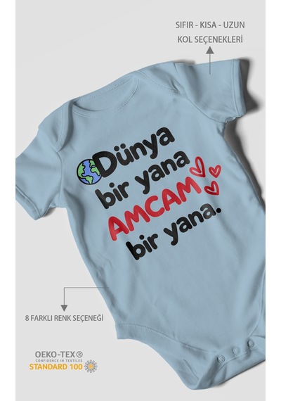 Morivokids Dünya Bir Yana, Amcam Bir Yana Kısa Kollu Bebek Body %100 Pamuk Zbn170-kk Bebe Mavisi