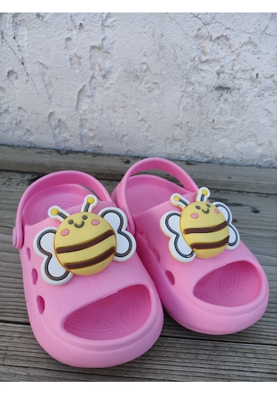 Huzurlu Adımlar Arı Desenli Çocuk Sandalet Pembe