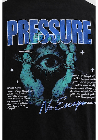 Yolo Street Unisex Oversize Siyah Tişört Pressure / No Escape Baskılı, 250 Gsm %100 Pamuk, Arka Baskı Siyah Yolo Street Unisex Oversize Siyah Tişört Pressure / No Escape Baskılı, 250 Gsm %100 Pamuk, Arka Baskı Siyah