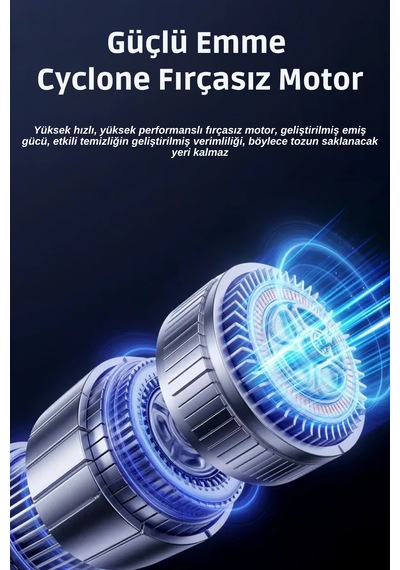 St126plus Işıklı Araç Süpürgesi Kablosuz Yüksek Motorlu Vakum Üfleme 2in1 Metal Filtreli Ve Başlıklı Gri
