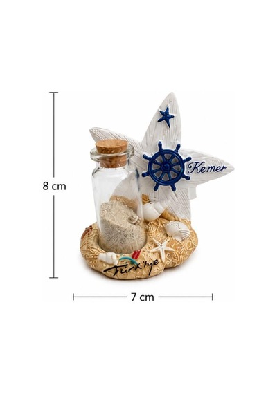 Kemer Deniz Temalı Mini Dekor Biblo Kum Şişeli Deniz Yıldızı Hediyelik Biblo 8x7 Cm