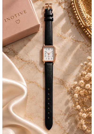 Kadın Kol Saati Rose Gold Kasa, Deri Kordon Siyah